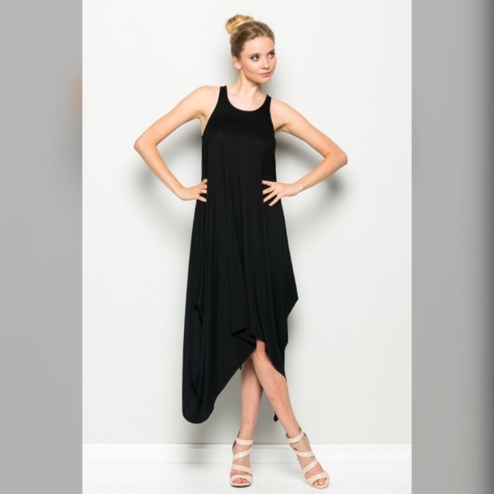 Super Soft Flowy Classic Jersey Knit Black Harem Style Maxi Dress